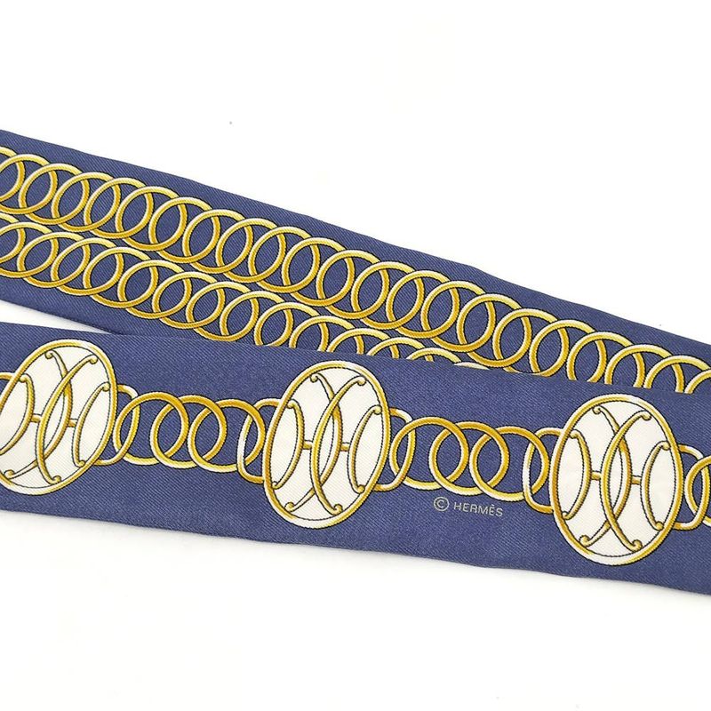 Hermes Twill Scarf Lift Profile Silk Multicolor Blue