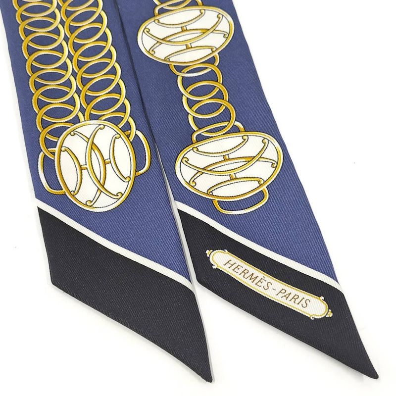 Hermes Twill Scarf Lift Profile Silk Multicolor Blue