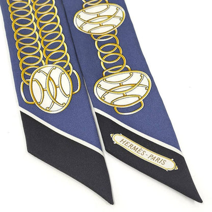 Hermes Twill Scarf Lift Profile Silk Multicolor Blue