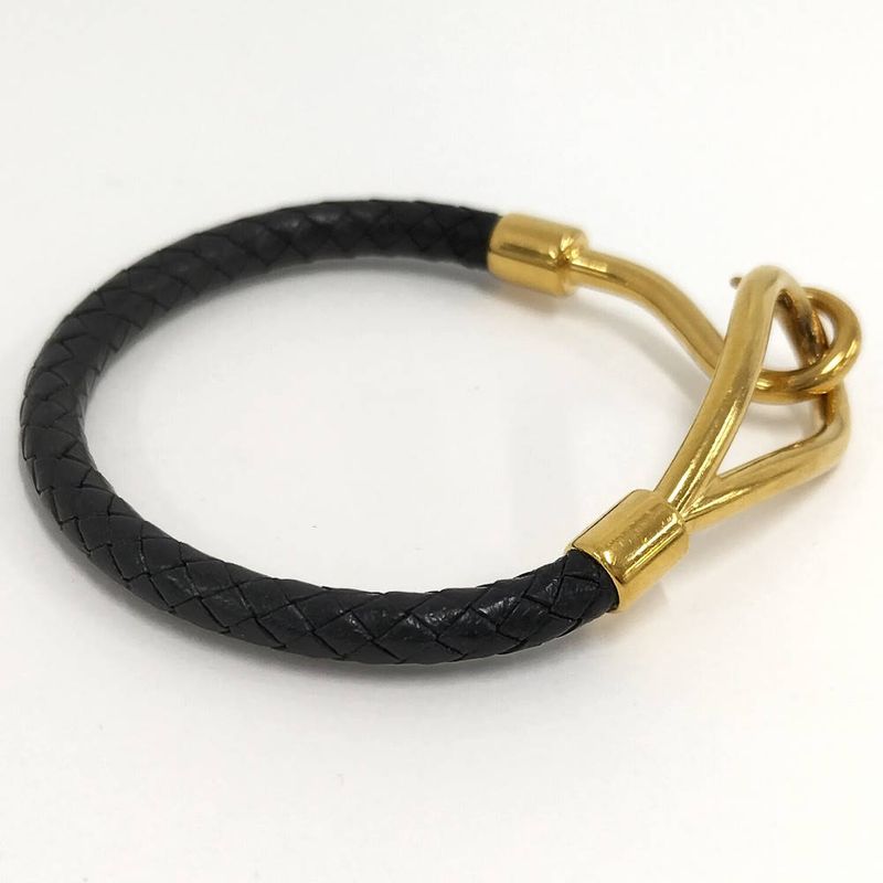 Hermes Jumbo Bracelet Leather Black Gold Plated