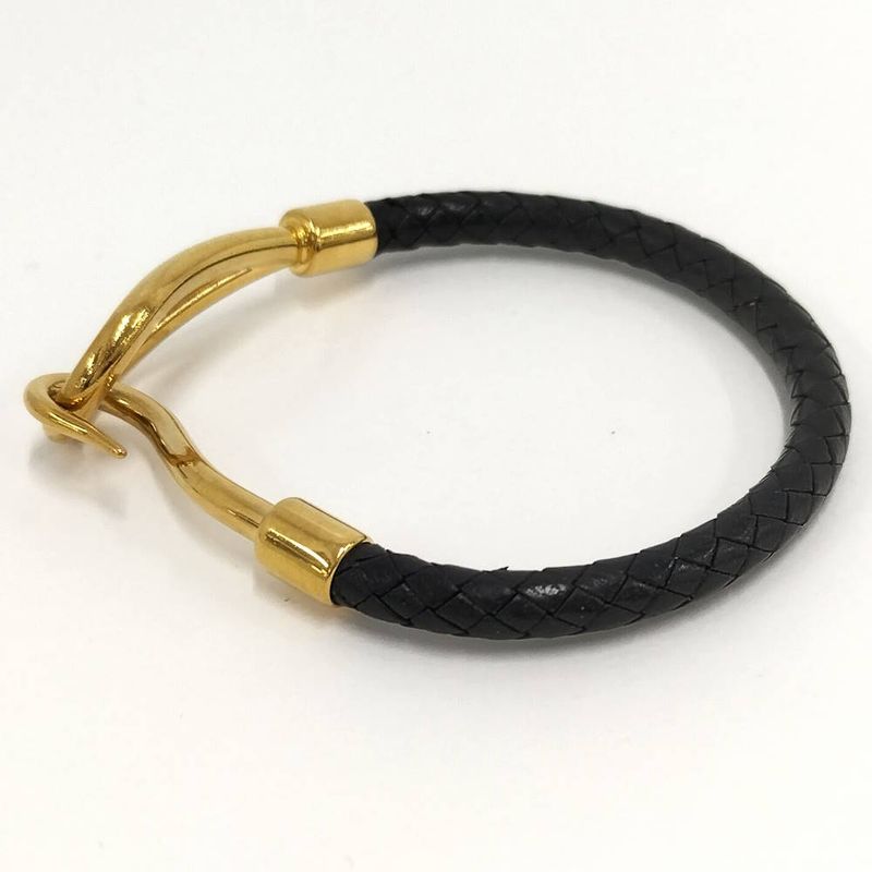 Hermes Jumbo Bracelet Leather Black Gold Plated