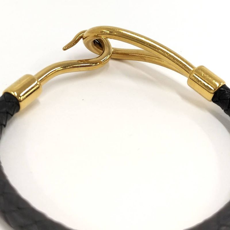 Hermes Jumbo Bracelet Leather Black Gold Plated