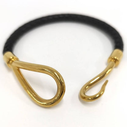 Hermes Jumbo Bracelet Leather Black Gold Plated