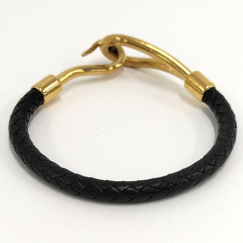 Hermes Jumbo Bracelet Leather Black Gold Plated