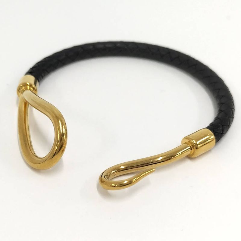 Hermes Jumbo Bracelet Leather Black Gold Plated