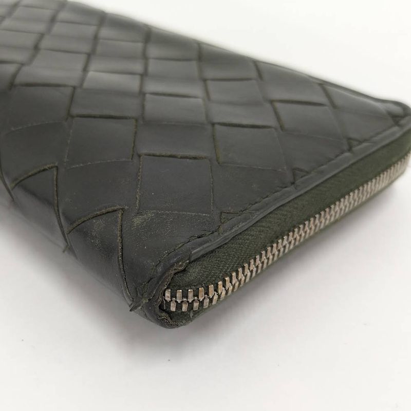Bottega Veneta Zip Around Wallet Intrecciato Leather Khaki