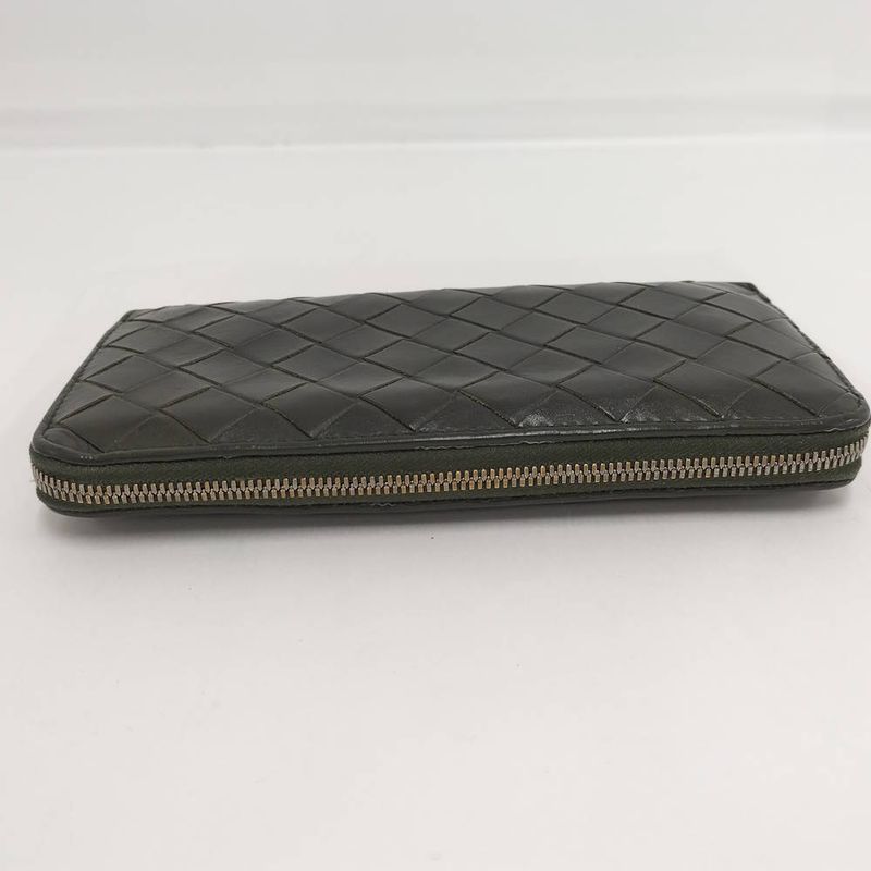 Bottega Veneta Zip Around Wallet Intrecciato Leather Khaki