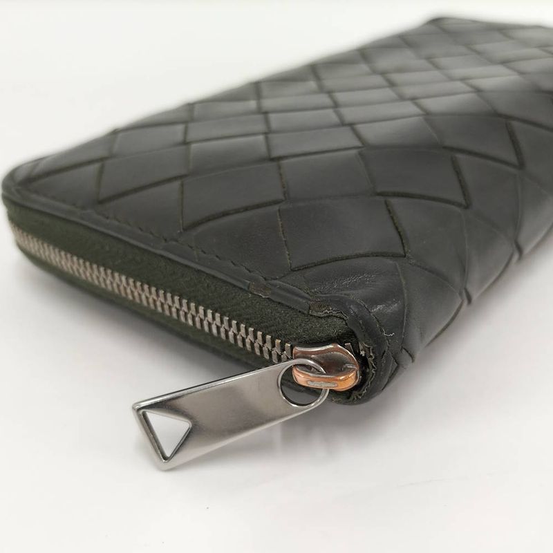 Bottega Veneta Zip Around Wallet Intrecciato Leather Khaki