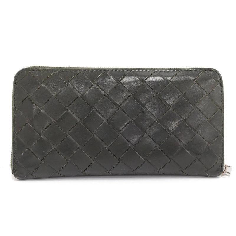 Bottega Veneta Zip Around Wallet Intrecciato Leather Khaki
