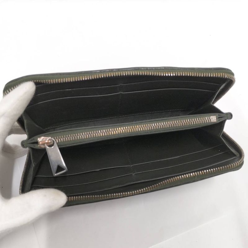 Bottega Veneta Zip Around Wallet Intrecciato Leather Khaki