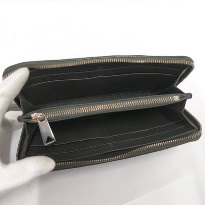 Bottega Veneta Zip Around Wallet Intrecciato Leather Khaki