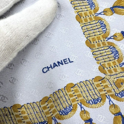 Chanel Scarf Fringe Pattern Silk Gray