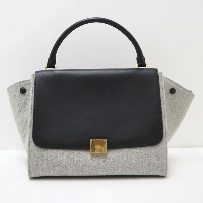 Celine Trapeze Handbag Leather Felt Black Gray Gold