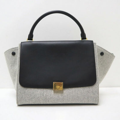Celine Trapeze Handbag Leather Felt Black Gray Gold