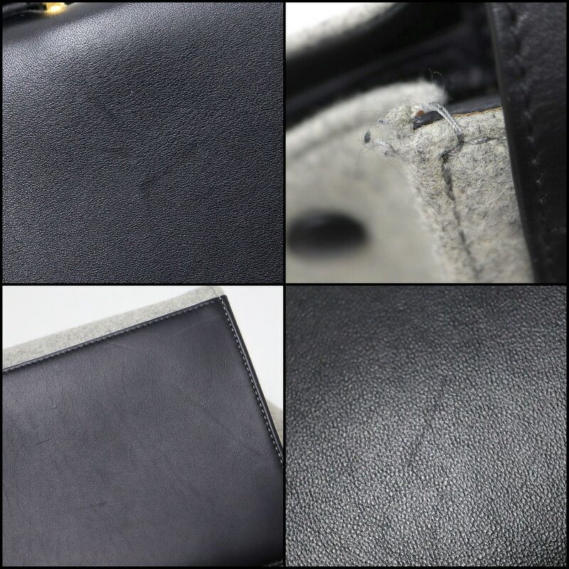 Celine Trapeze Handbag Leather Felt Black Gray Gold