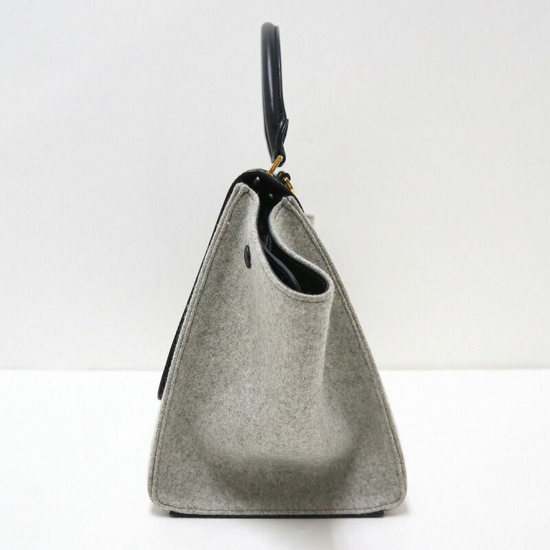 Celine Trapeze Handbag Leather Felt Black Gray Gold