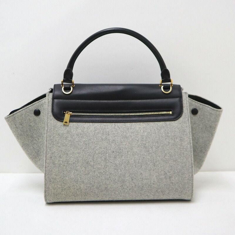 Celine Trapeze Handbag Leather Felt Black Gray Gold