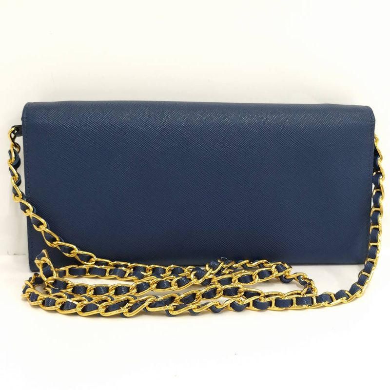 Prada Wallet Chain Saffiano Leather Blue