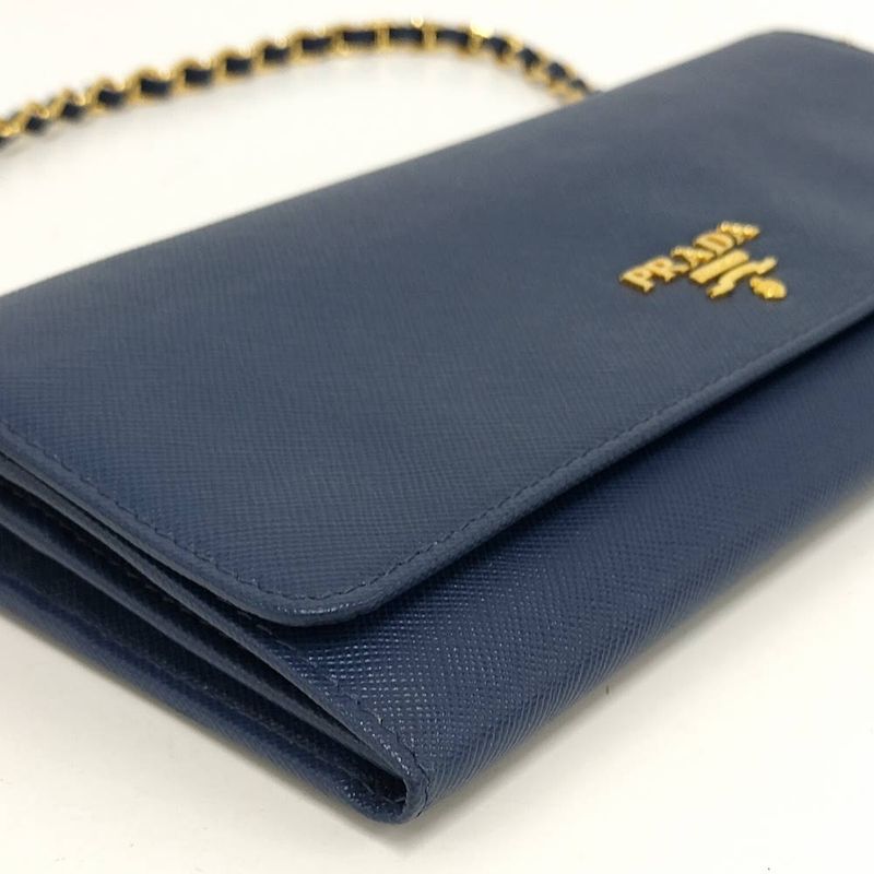 Prada Wallet Chain Saffiano Leather Blue