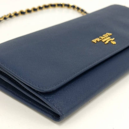 Prada Wallet Chain Saffiano Leather Blue