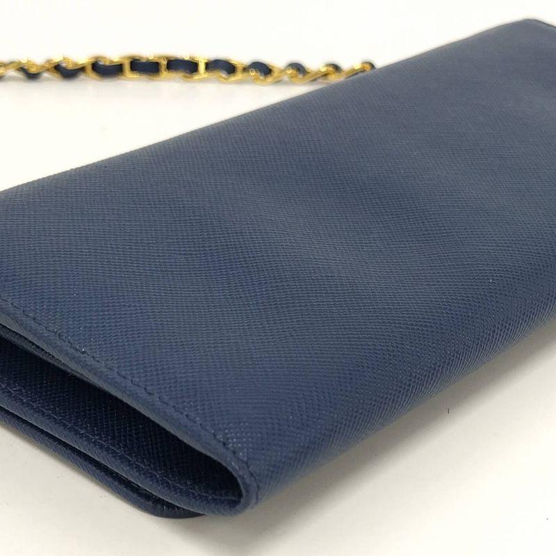Prada Wallet Chain Saffiano Leather Blue