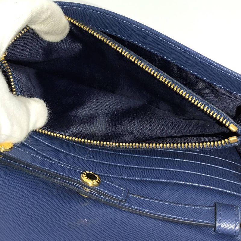 Prada Wallet Chain Saffiano Leather Blue