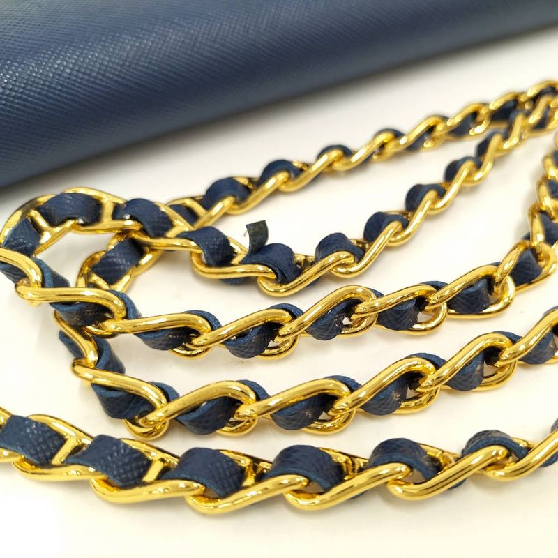 Prada Wallet Chain Saffiano Leather Blue