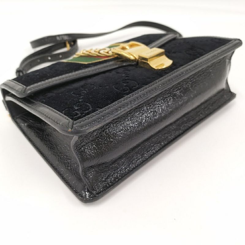 Gucci Shoulder Bag Sherry Line Suede Black