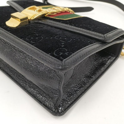Gucci Shoulder Bag Sherry Line Suede Black