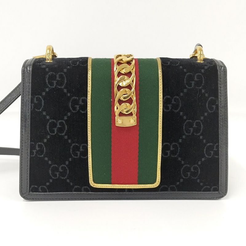 Gucci Shoulder Bag Sherry Line Suede Black