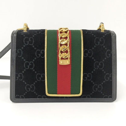 Gucci Shoulder Bag Sherry Line Suede Black