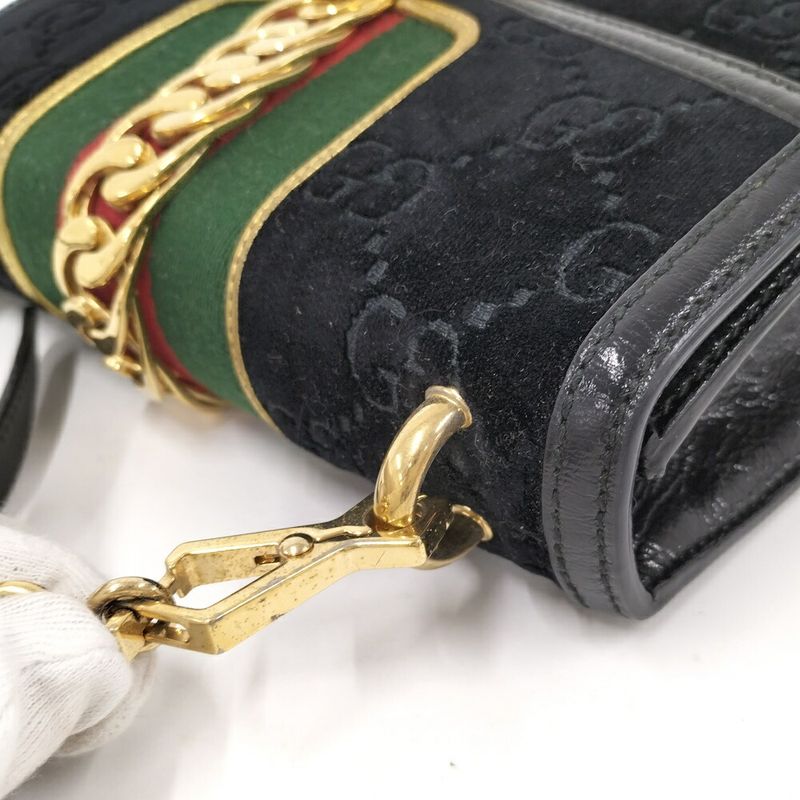 Gucci Shoulder Bag Sherry Line Suede Black