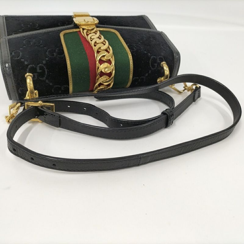 Gucci Shoulder Bag Sherry Line Suede Black