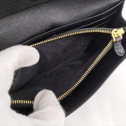 Prada Bifold Wallet Ribbon Leather Saffiano Black Nero