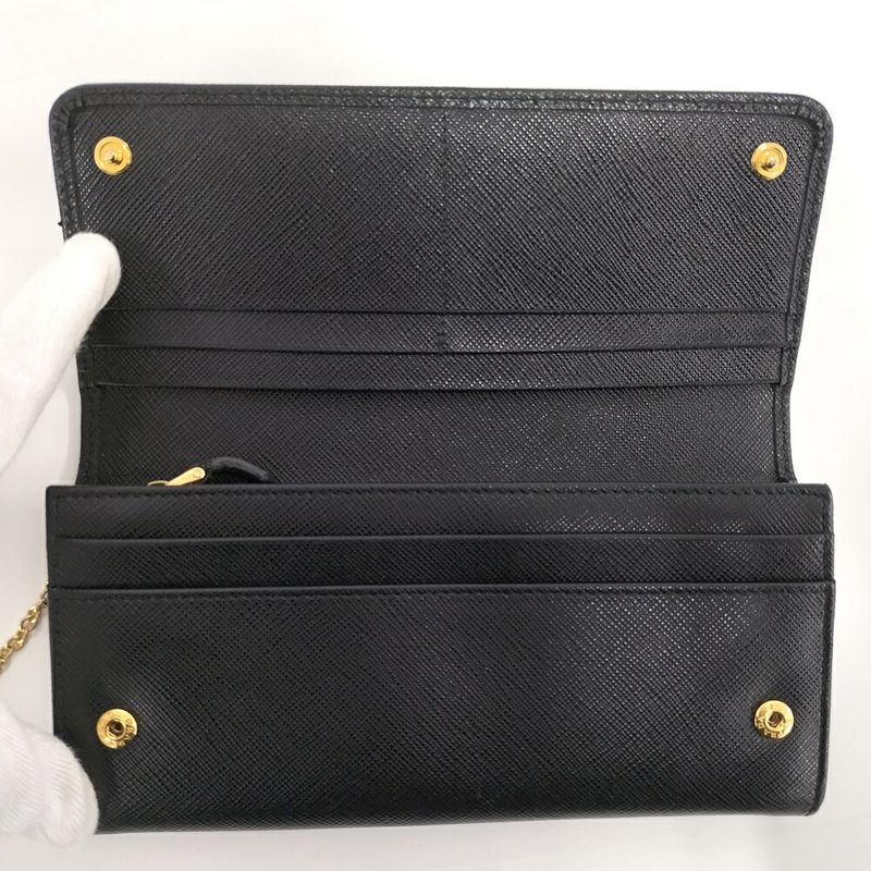 Prada Bifold Wallet Ribbon Leather Saffiano Black Nero