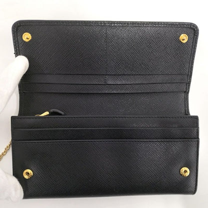 Prada Bifold Wallet Ribbon Leather Saffiano Black Nero