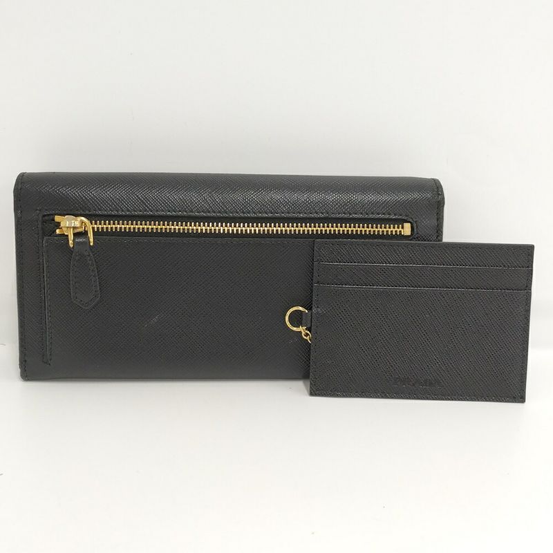 Prada Bifold Wallet Ribbon Leather Saffiano Black Nero