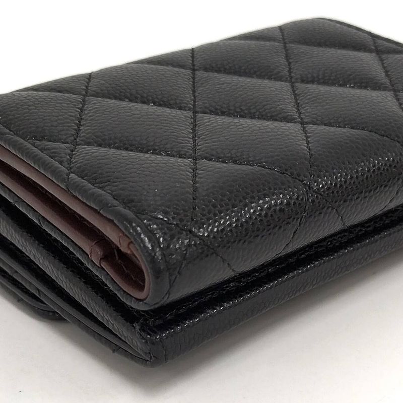 Chanel Classic Small Flap Wallet Trifold Caviar Leather Black Gold