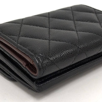 Chanel Classic Small Flap Wallet Trifold Caviar Leather Black Gold