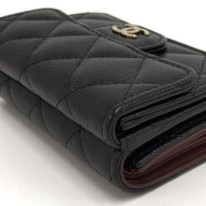Chanel Classic Small Flap Wallet Trifold Caviar Leather Black Gold