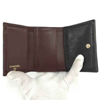 Chanel Classic Small Flap Wallet Trifold Caviar Leather Black Gold