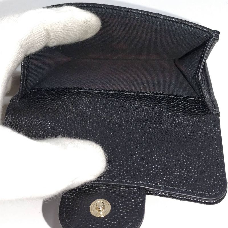 Chanel Classic Small Flap Wallet Trifold Caviar Leather Black Gold
