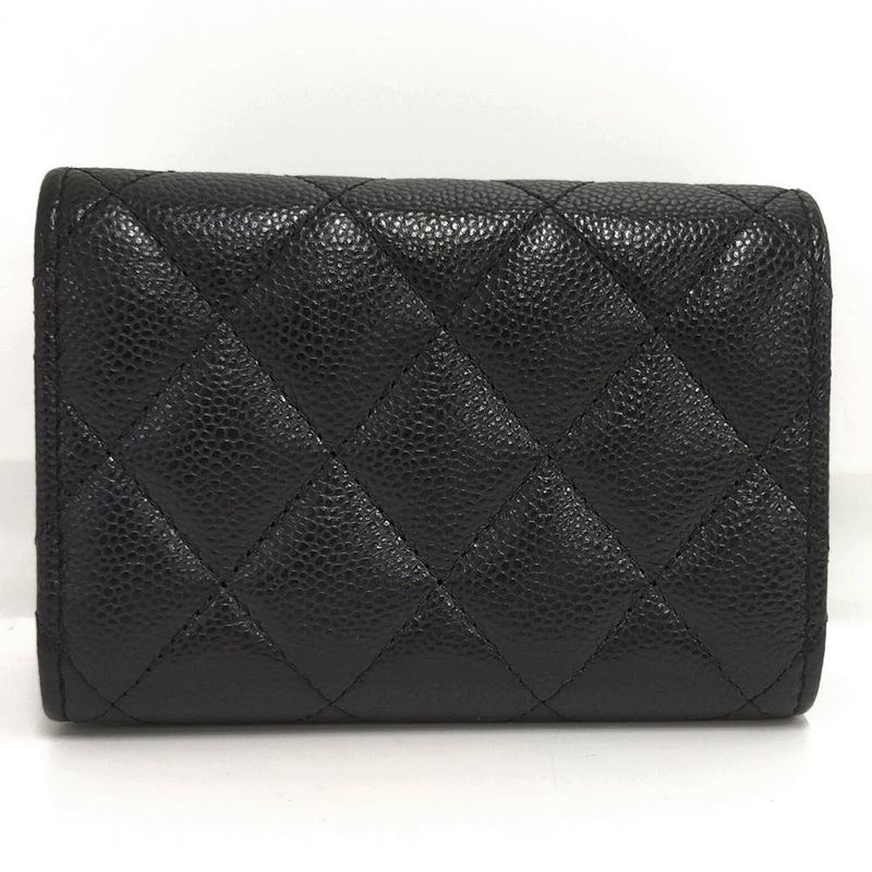 Chanel Classic Small Flap Wallet Trifold Caviar Leather Black Gold