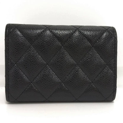 Chanel Classic Small Flap Wallet Trifold Caviar Leather Black Gold