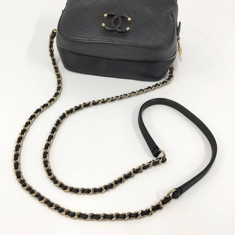 Chanel Camera Shoulder Bag CC Quilted Lambskin Leather Black
