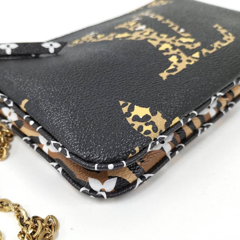 Louis Vuitton Pochette Double Zip Shoulder Bag Monogram Jungle Black Leopard