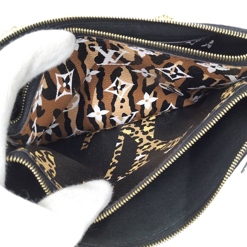 Louis Vuitton Pochette Double Zip Shoulder Bag Monogram Jungle Black Leopard