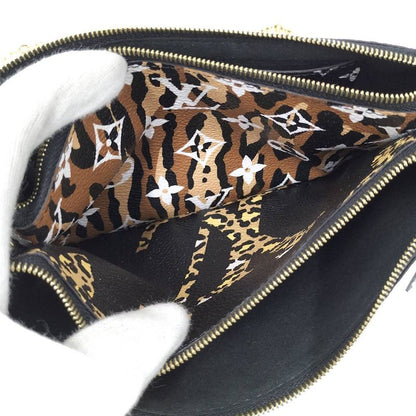 Louis Vuitton Pochette Double Zip Shoulder Bag Monogram Jungle Black Leopard