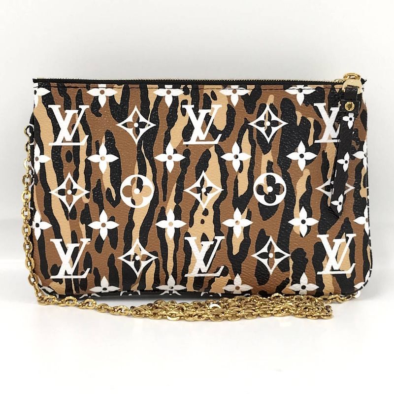 Louis Vuitton Pochette Double Zip Shoulder Bag Monogram Jungle Black Leopard