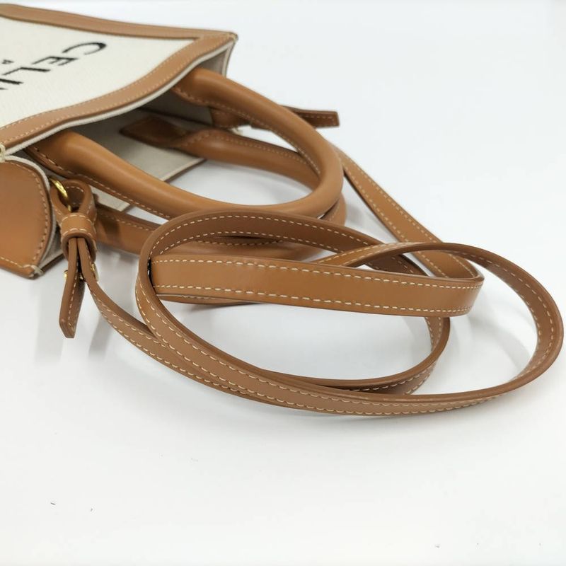 Celine Mini Vertical Cover 2-Way Bag Canvas Leather Brown Off White
